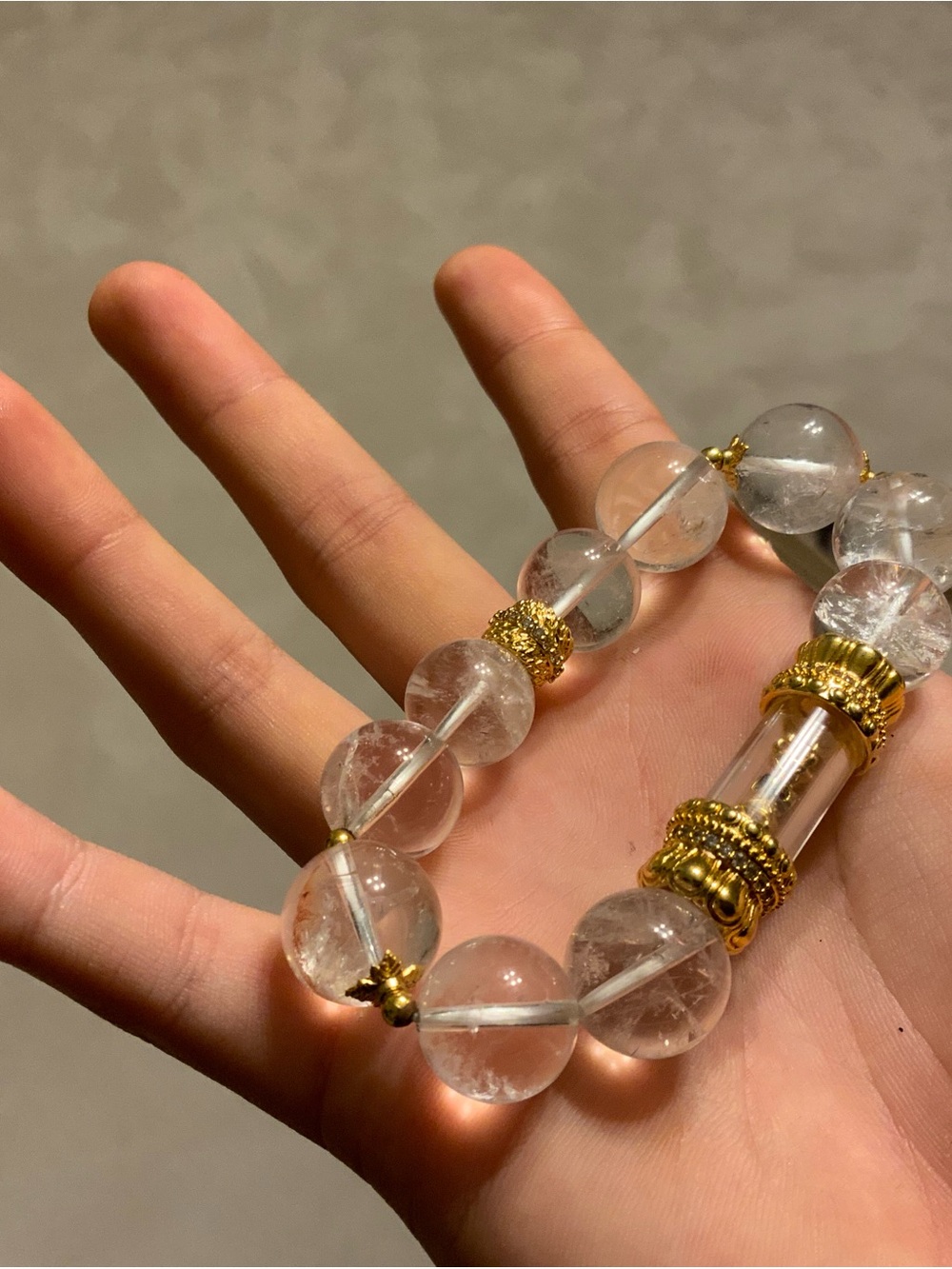 Clear Crystal Bead Bracelet with Gold-tone Accents
